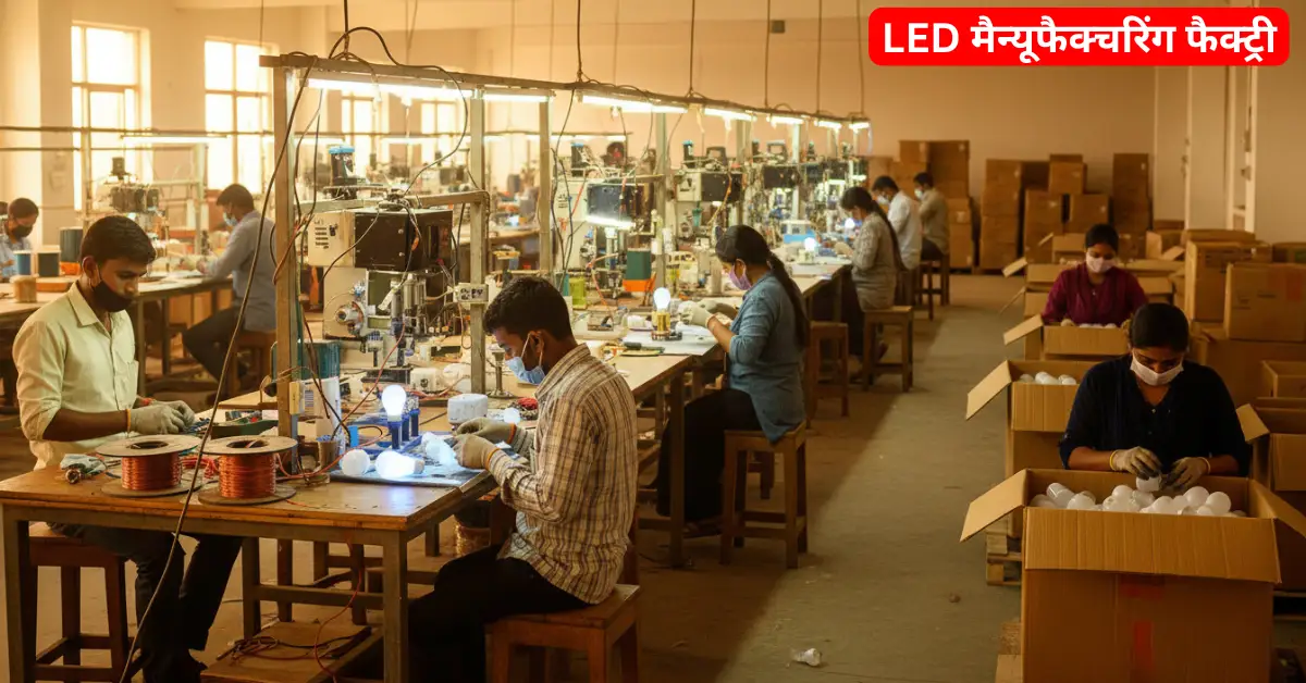small scale LED manufacturing factory in India showing LED bulb production process