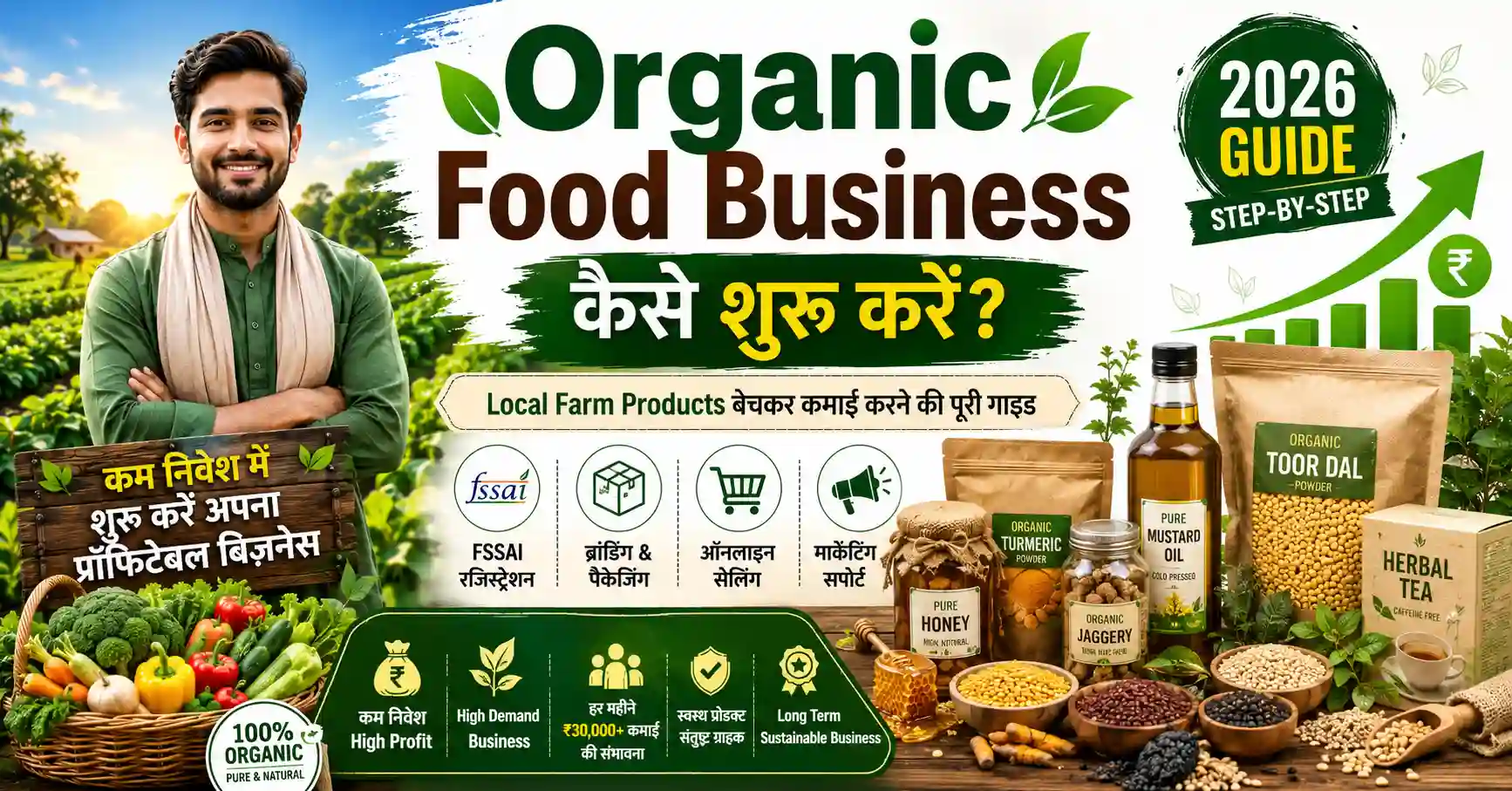 Organic Food Business in Hindi with local farm products, branding, packaging and low investment startup guide