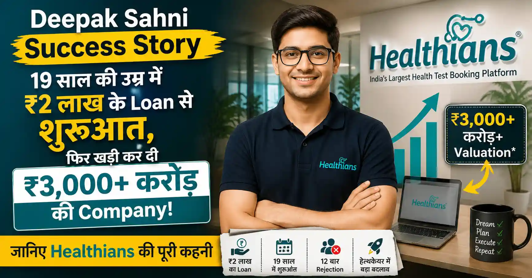 Deepak Sahni Success Story – ₹2 लाख के Loan से Healthians की ₹3,000 करोड़+ valuation तक की Business Journey